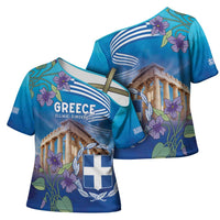 Greece Athens Cross Shoulder Shirt Viola Odorata with Emblem Design - Wonder Print Shop