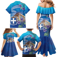 Greece Athens Family Matching Mermaid Dress and Hawaiian Shirt Viola Odorata with Emblem Design - Wonder Print Shop