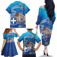 Greece Athens Family Matching Off The Shoulder Long Sleeve Dress and Hawaiian Shirt Viola Odorata with Emblem Design - Wonder Print Shop