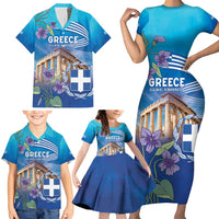 Greece Athens Family Matching Short Sleeve Bodycon Dress and Hawaiian Shirt Viola Odorata with Emblem Design - Wonder Print Shop
