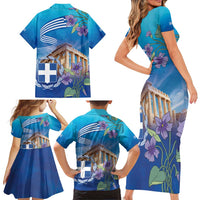 Greece Athens Family Matching Short Sleeve Bodycon Dress and Hawaiian Shirt Viola Odorata with Emblem Design - Wonder Print Shop