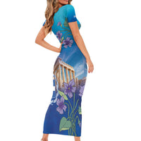 Greece Athens Family Matching Short Sleeve Bodycon Dress and Hawaiian Shirt Viola Odorata with Emblem Design - Wonder Print Shop