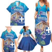 Greece Athens Family Matching Summer Maxi Dress and Hawaiian Shirt Viola Odorata with Emblem Design - Wonder Print Shop