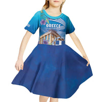 Greece Athens Kid Short Sleeve Dress Viola Odorata with Emblem Design - Wonder Print Shop