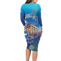 Greece Athens Long Sleeve Bodycon Dress Viola Odorata with Emblem Design - Wonder Print Shop