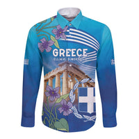 Greece Athens Long Sleeve Button Shirt Viola Odorata with Emblem Design - Wonder Print Shop