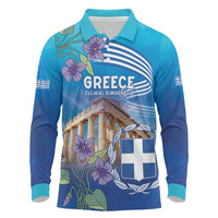Greece Athens Long Sleeve Polo Shirt Viola Odorata with Emblem Design - Wonder Print Shop
