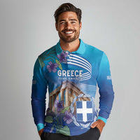 Greece Athens Long Sleeve Polo Shirt Viola Odorata with Emblem Design - Wonder Print Shop