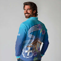 Greece Athens Long Sleeve Polo Shirt Viola Odorata with Emblem Design - Wonder Print Shop