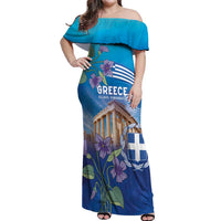 Greece Athens Off Shoulder Maxi Dress Viola Odorata with Emblem Design - Wonder Print Shop