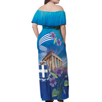 Greece Athens Off Shoulder Maxi Dress Viola Odorata with Emblem Design - Wonder Print Shop