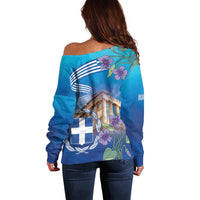 Greece Athens Off Shoulder Sweater Viola Odorata with Emblem Design - Wonder Print Shop