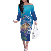 Greece Athens Off The Shoulder Long Sleeve Dress Viola Odorata with Emblem Design - Wonder Print Shop