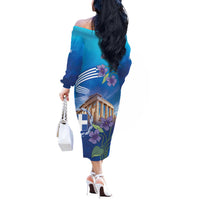Greece Athens Off The Shoulder Long Sleeve Dress Viola Odorata with Emblem Design - Wonder Print Shop