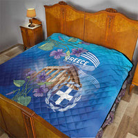 Greece Athens Quilt Viola Odorata with Emblem Design - Wonder Print Shop