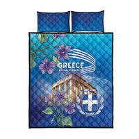 Greece Athens Quilt Bed Set Viola Odorata with Emblem Design - Wonder Print Shop