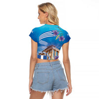 Greece Athens Raglan Cropped T Shirt Viola Odorata with Emblem Design - Wonder Print Shop