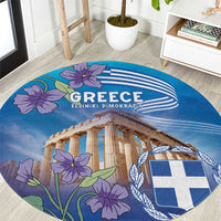 Greece Athens Round Carpet Viola Odorata with Emblem Design - Wonder Print Shop