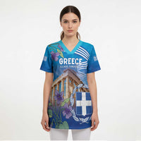 Greece Athens Scrub Top Viola Odorata with Emblem Design - Wonder Print Shop