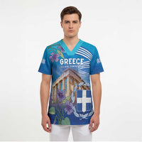 Greece Athens Scrub Top Viola Odorata with Emblem Design - Wonder Print Shop