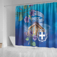 Greece Athens Shower Curtain Viola Odorata with Emblem Design - Wonder Print Shop
