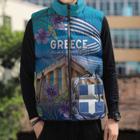 Greece Athens Sleeveless Puffer Jacket Viola Odorata with Emblem Design - Wonder Print Shop