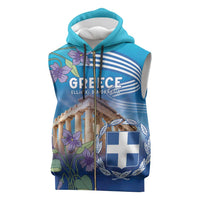 Greece Athens Sleeveless Zip Hoodie Viola Odorata with Emblem Design - Wonder Print Shop