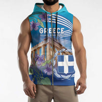 Greece Athens Sleeveless Zip Hoodie Viola Odorata with Emblem Design - Wonder Print Shop