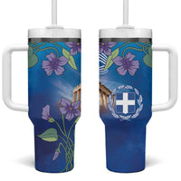 Greece Athens Tumbler With Handle Viola Odorata with Emblem Design - Wonder Print Shop