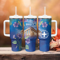 Greece Athens Tumbler With Handle Viola Odorata with Emblem Design - Wonder Print Shop