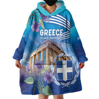 Greece Athens Wearable Blanket Hoodie Viola Odorata with Emblem Design - Wonder Print Shop