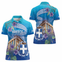 Greece Athens Women Polo Shirt Viola Odorata with Emblem Design - Wonder Print Shop