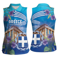 Greece Athens Women Sleeveless Polo Shirt Viola Odorata with Emblem Design - Wonder Print Shop
