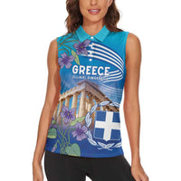 Greece Athens Women Sleeveless Polo Shirt Viola Odorata with Emblem Design - Wonder Print Shop