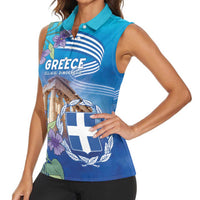 Greece Athens Women Sleeveless Polo Shirt Viola Odorata with Emblem Design - Wonder Print Shop