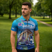 Greece Athens Zipper Polo Shirt Viola Odorata with Emblem Design - Wonder Print Shop