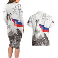 Haiti Citadelle Laferriere Couples Matching Long Sleeve Bodycon Dress and Hawaiian Shirt Hispaniolan Trogon and Plumeria - Wonder Print Shop