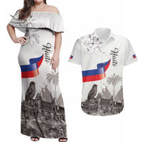 Haiti Citadelle Laferriere Couples Matching Off Shoulder Maxi Dress and Hawaiian Shirt Hispaniolan Trogon and Plumeria - Wonder Print Shop