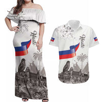 Haiti Citadelle Laferriere Couples Matching Off Shoulder Maxi Dress and Hawaiian Shirt Hispaniolan Trogon and Plumeria - Wonder Print Shop