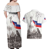 Haiti Citadelle Laferriere Couples Matching Off Shoulder Maxi Dress and Hawaiian Shirt Hispaniolan Trogon and Plumeria - Wonder Print Shop