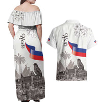 Haiti Citadelle Laferriere Couples Matching Off Shoulder Maxi Dress and Hawaiian Shirt Hispaniolan Trogon and Plumeria - Wonder Print Shop
