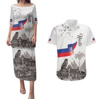 Haiti Citadelle Laferriere Couples Matching Puletasi and Hawaiian Shirt Hispaniolan Trogon and Plumeria - Wonder Print Shop