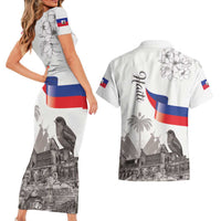 Haiti Citadelle Laferriere Couples Matching Short Sleeve Bodycon Dress and Hawaiian Shirt Hispaniolan Trogon and Plumeria - Wonder Print Shop