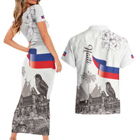 Haiti Citadelle Laferriere Couples Matching Short Sleeve Bodycon Dress and Hawaiian Shirt Hispaniolan Trogon and Plumeria - Wonder Print Shop