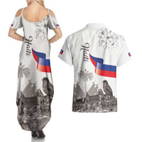 Haiti Citadelle Laferriere Couples Matching Summer Maxi Dress and Hawaiian Shirt Hispaniolan Trogon and Plumeria - Wonder Print Shop