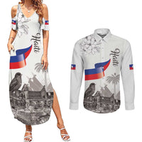 Haiti Citadelle Laferriere Couples Matching Summer Maxi Dress and Long Sleeve Button Shirt Hispaniolan Trogon and Plumeria - Wonder Print Shop