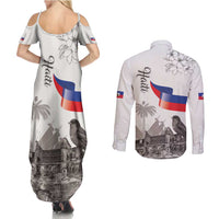 Haiti Citadelle Laferriere Couples Matching Summer Maxi Dress and Long Sleeve Button Shirt Hispaniolan Trogon and Plumeria - Wonder Print Shop