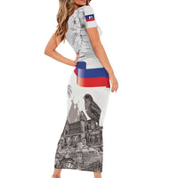 Haiti Citadelle Laferriere Family Matching Short Sleeve Bodycon Dress and Hawaiian Shirt Hispaniolan Trogon and Plumeria - Wonder Print Shop