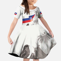 Haiti Citadelle Laferriere Kid Short Sleeve Dress Hispaniolan Trogon and Plumeria - Wonder Print Shop