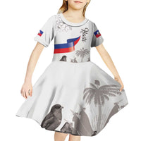 Haiti Citadelle Laferriere Kid Short Sleeve Dress Hispaniolan Trogon and Plumeria - Wonder Print Shop